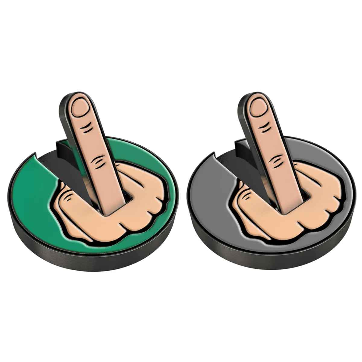Middle Finger Golf Ball Marker - Alignment Ball Mark Cap - 2 Piece - Grey