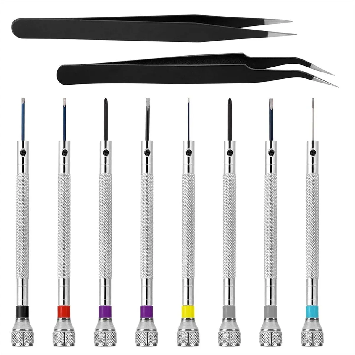 8 Pcs Mini Precision Watch Screwdriver Set with Two Extra Tweezers