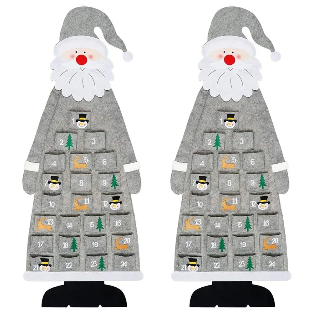 2X Christmas Felt Wall Hanging Calendar With Pockets Reusable Gray