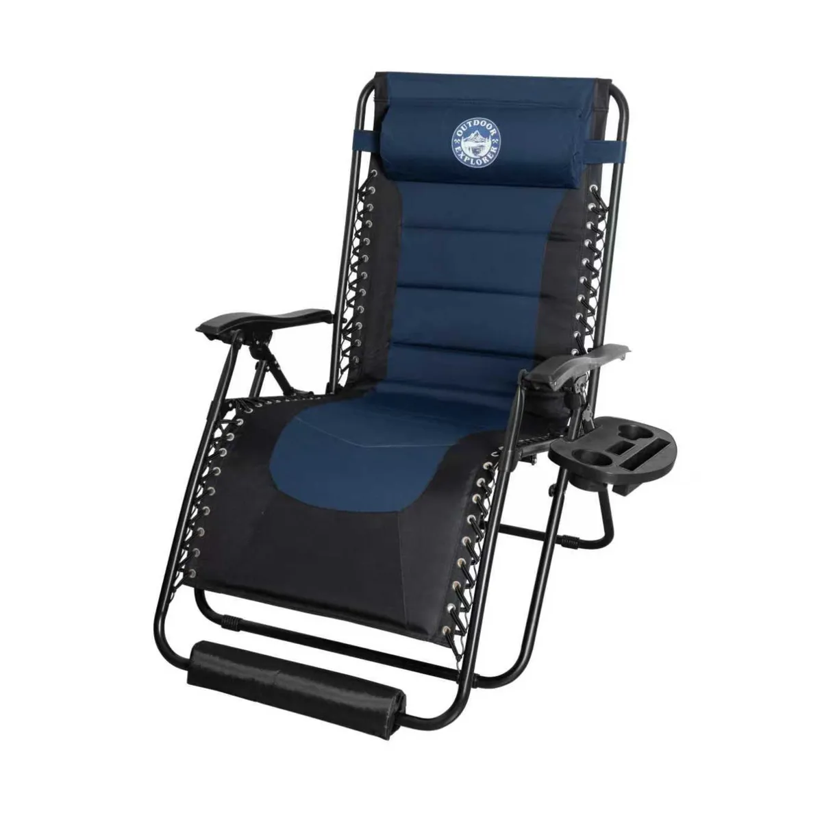 Outdoor Explorer 160kg Padded Sun Camping Lounger - Folding Recliner Chair - Midnight Blue
