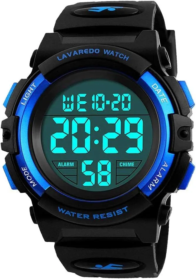 Kids Watch for 3-15 Year Old Boys,Digital Sport Waterproof Alarm Calendar - Black, Blue