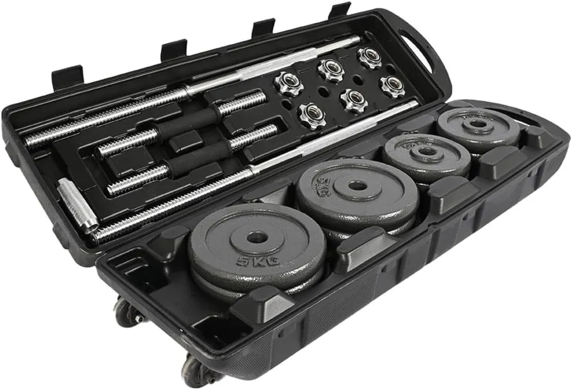 Adjustable Superweight 50KG Cast Iron Dumbbell & Barbell Set With Lock Bars