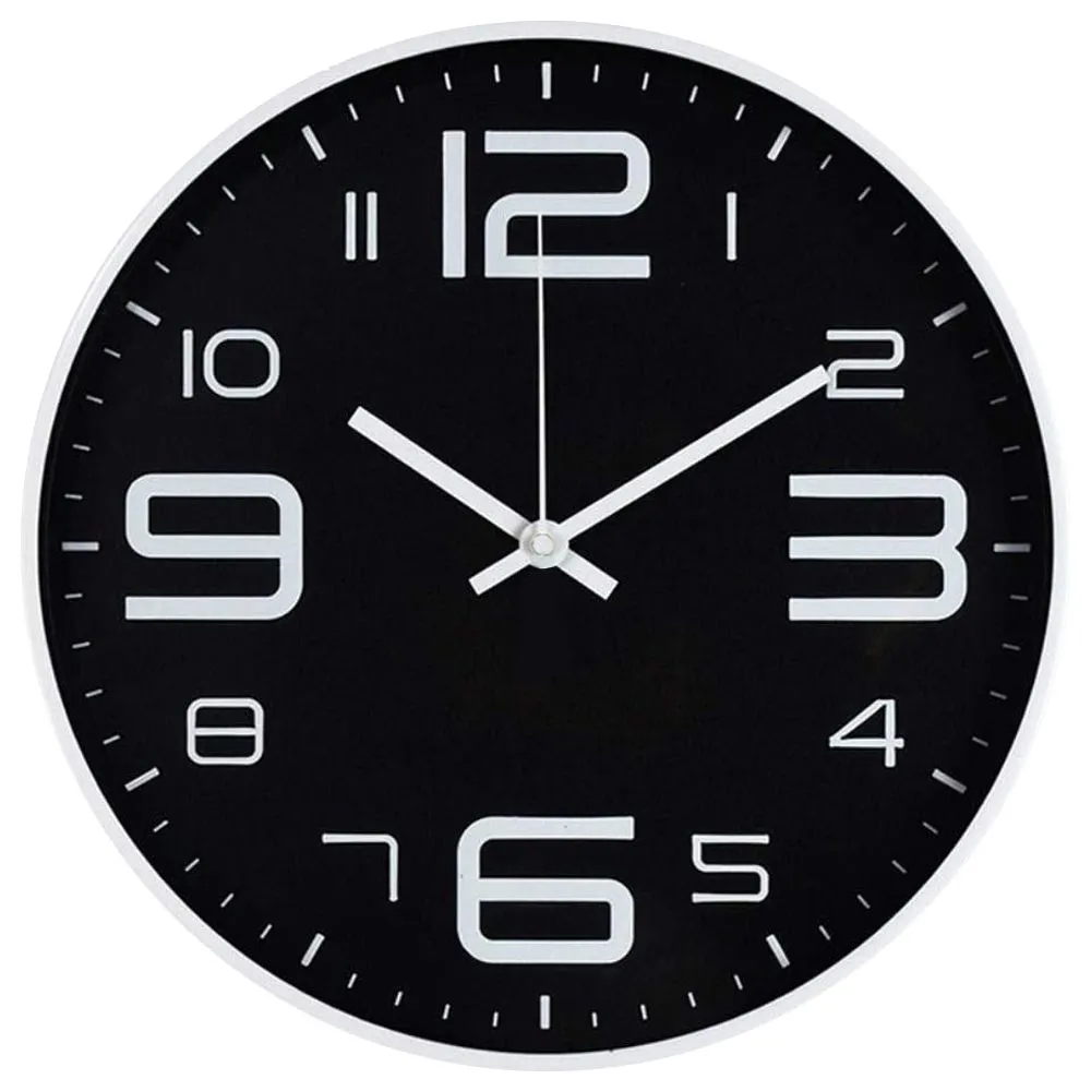 Modern Non-Ticking Quality Quartz Battery Operated Round Wall Clock - 35cm - Black