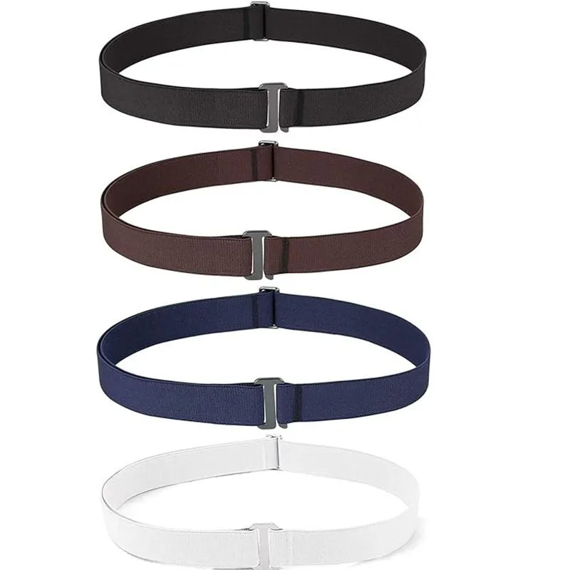 Women No Show 4 Elastic Belts with Flat Buckle for Jeans/Pants