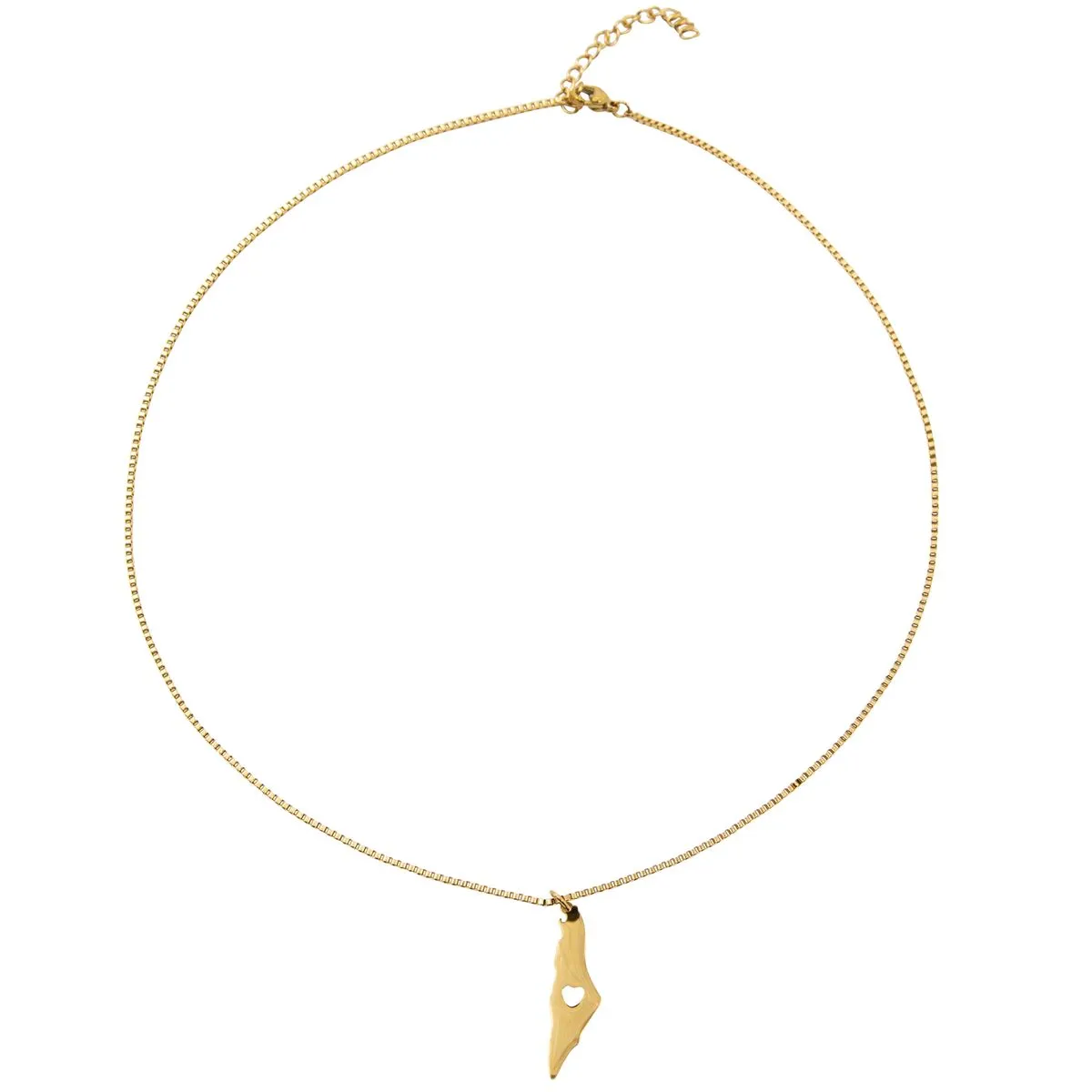 18K Plated Stainless Steel Palestine Silhouette Necklace with Heart Cut Out - Gold