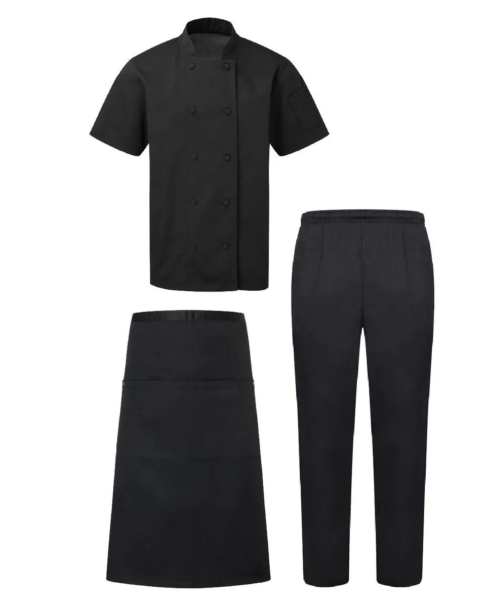 Chef's Black Cotton/Twill Chef Clothing Set - 3 Piece Set