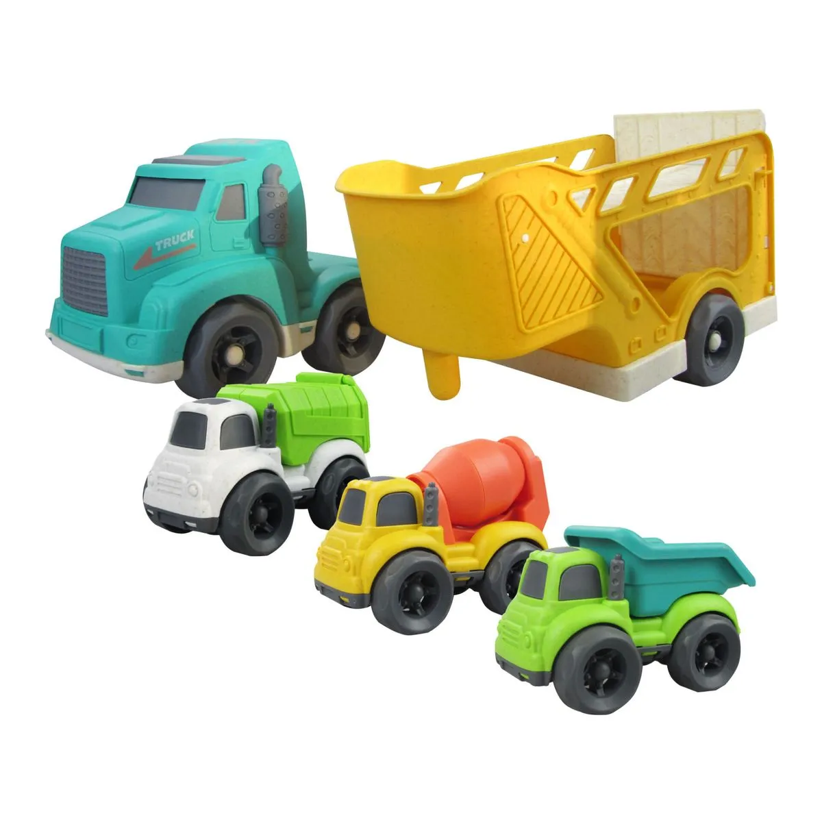 Bioplastic Carrier Truck & Construction Vehicles Toy Set