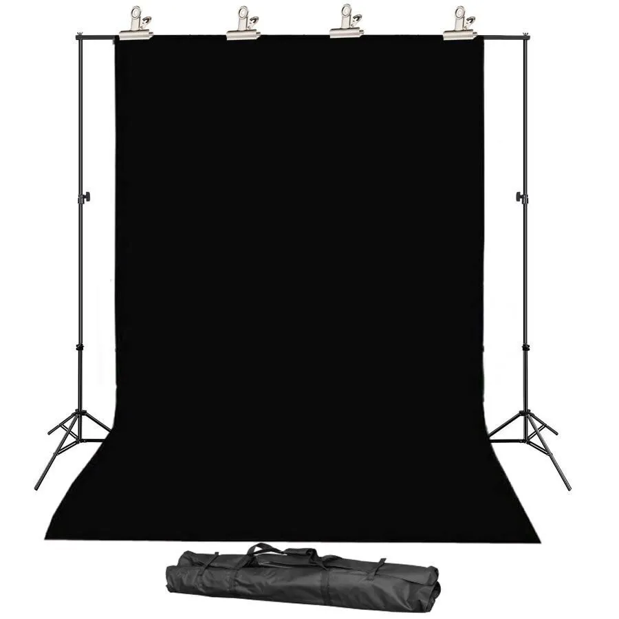 2M X 2M Photography Black Backdrop Screen and Support Stand