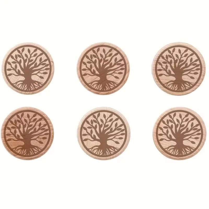 Tool DIY Wooden Drawer Handles 6-Pack Tree of Life Knobs Decor