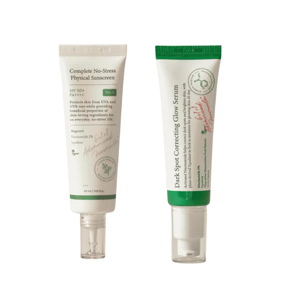 Dark Spot Correcting Glow Serum & Complete No-Stress Physical Sunscreen Set