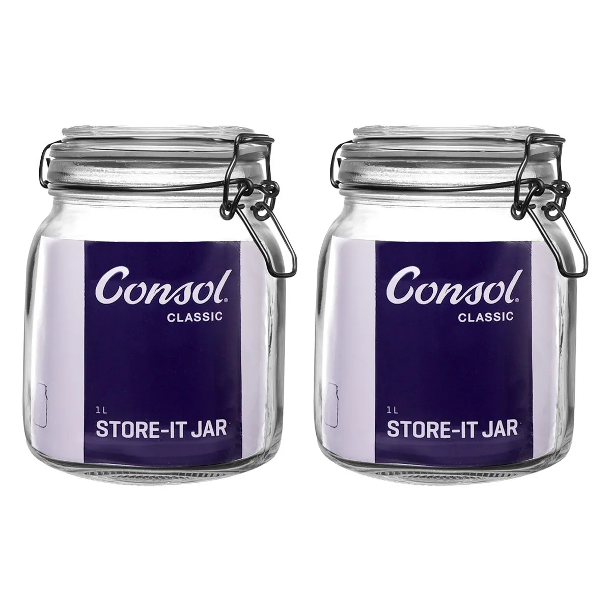 Consol Store It Jar with Clip Top Lid 1lt - 2 Pack