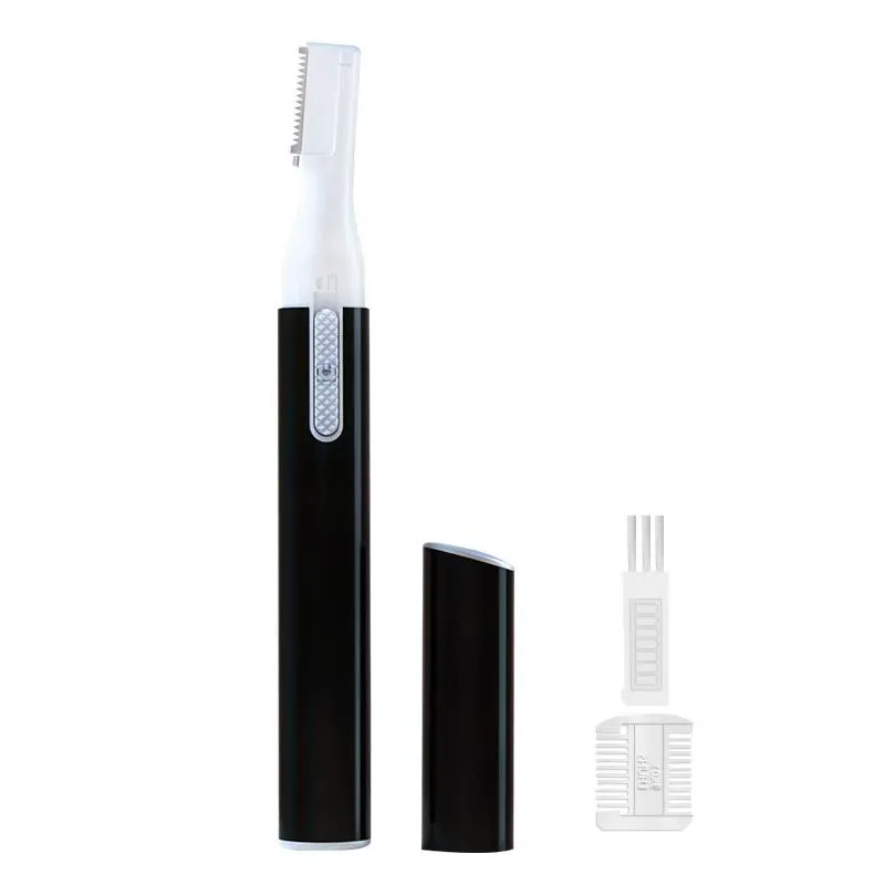 USB Rechargeable Electric Eyebrow Trimmer with Comb & Cleaning Brush - Black