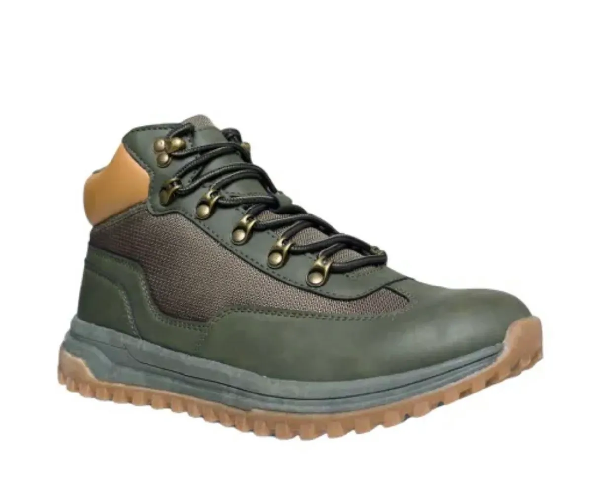 Men Olive Green/Tan Rubber Sole Boots Lace Up