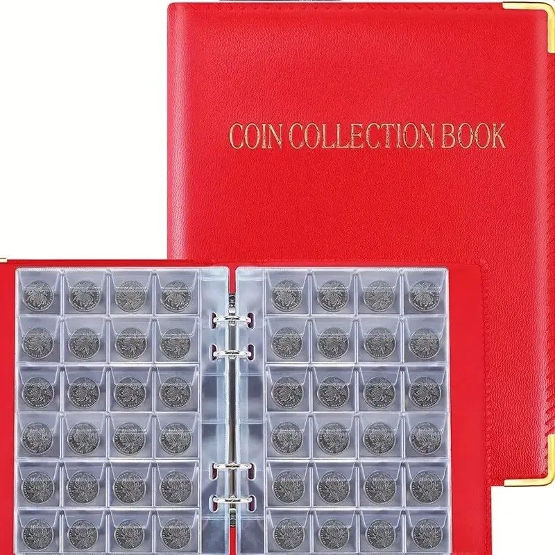 Coin Collection Album Holder - with 480 Transparent Coin Pockets, Red