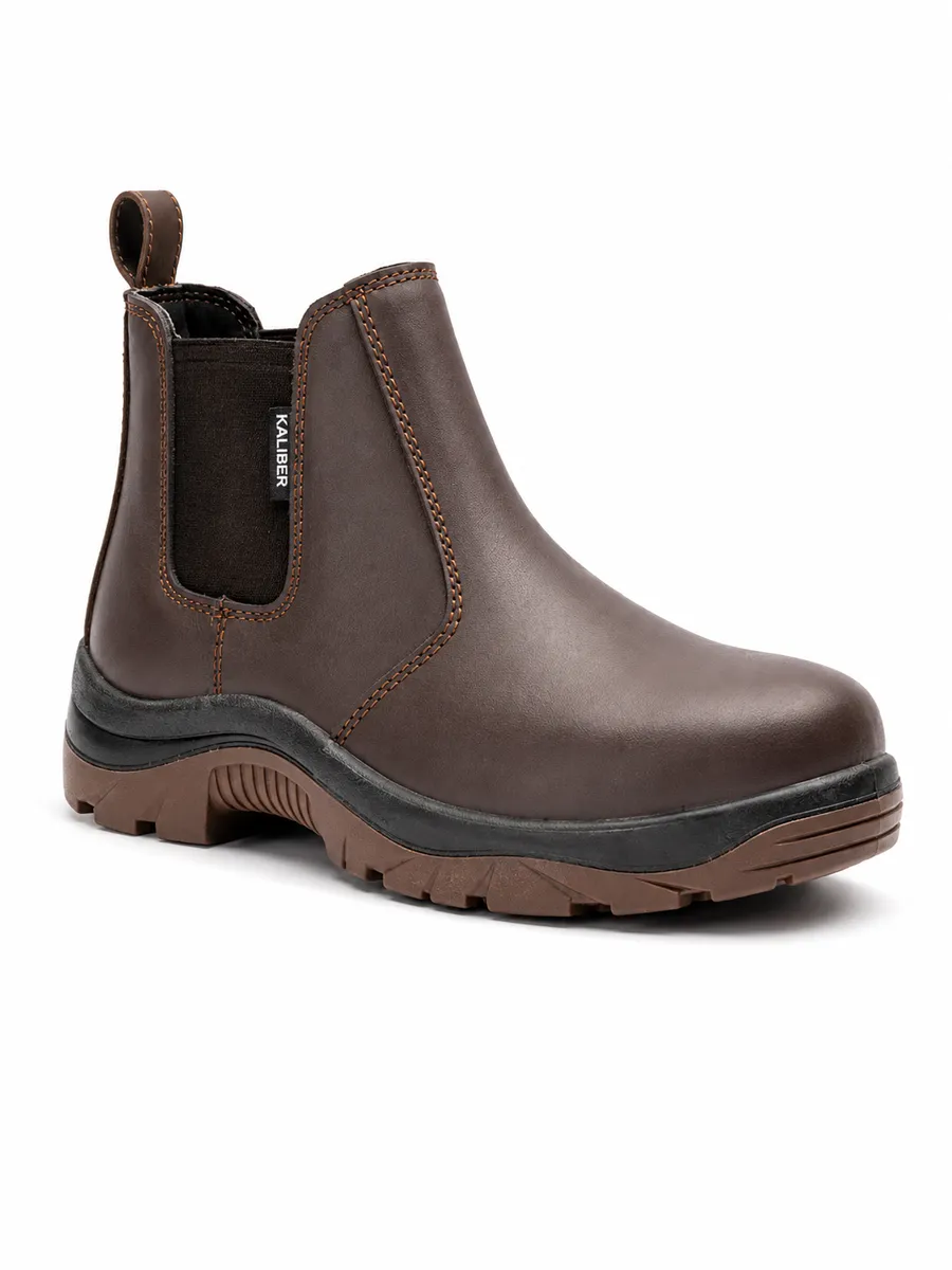 Kaliber Chelsea Choc Safety Boot-Genuine Leather Steel (Cheslyn)