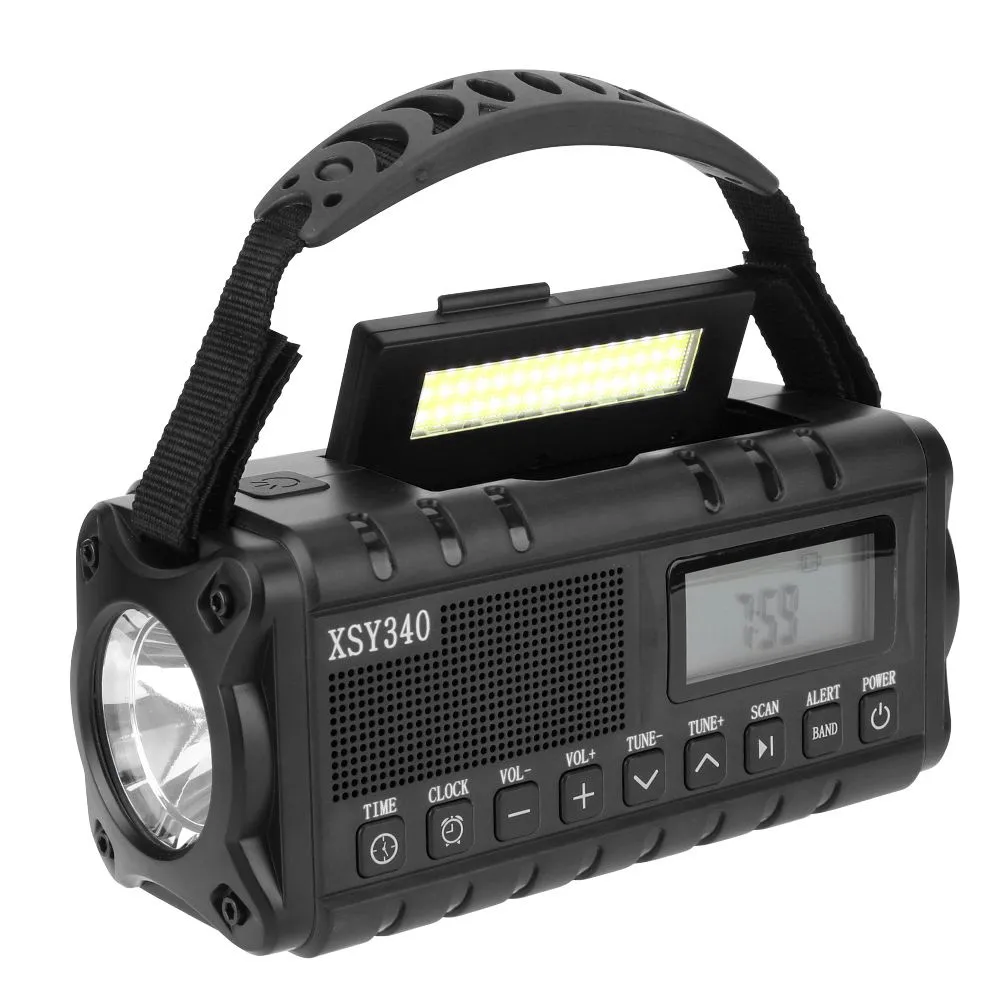 Portable Emergency Radio AM/FM/NOAA with Flashlight Hand Crank Solar Panel - Black