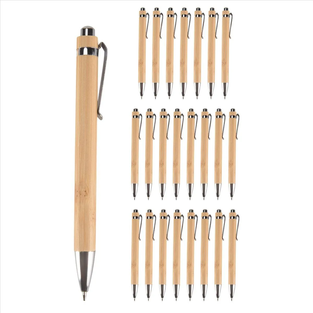 24 Pieces Bamboo Retractable Ballpoint Pen Black Ink 1 mm Office Products P