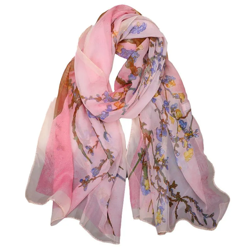 Print Floral Scarfs for Women Sunscreen Shawls Lightweight Scarves 155x50cm