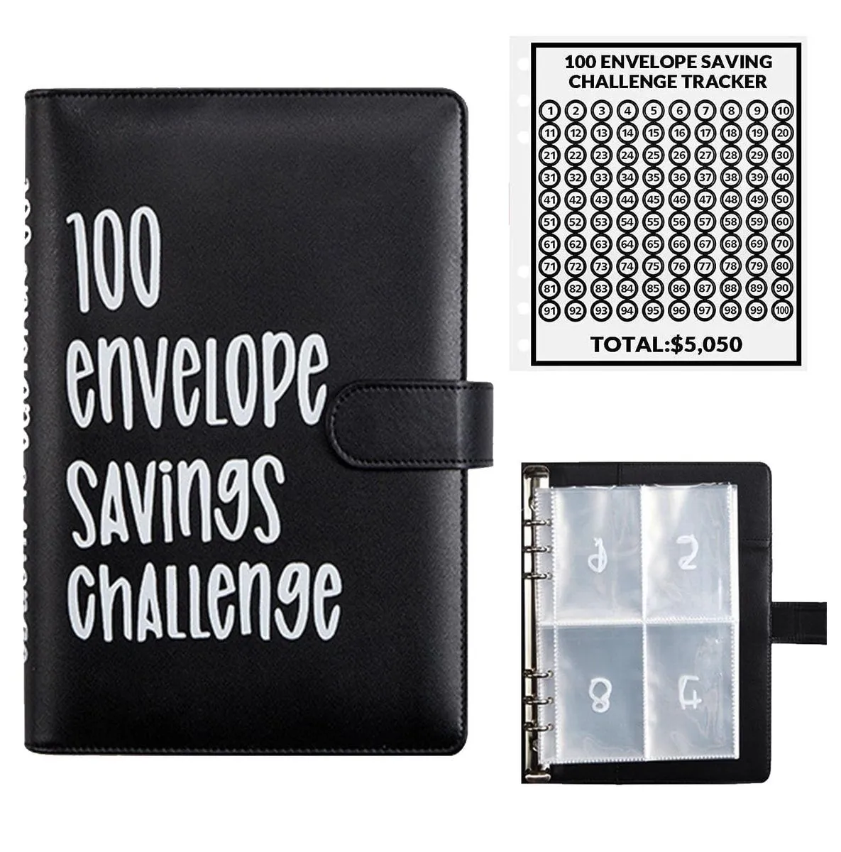 100 A5 Envelope Money Saving Challenge Binder Savings Challenge - Black