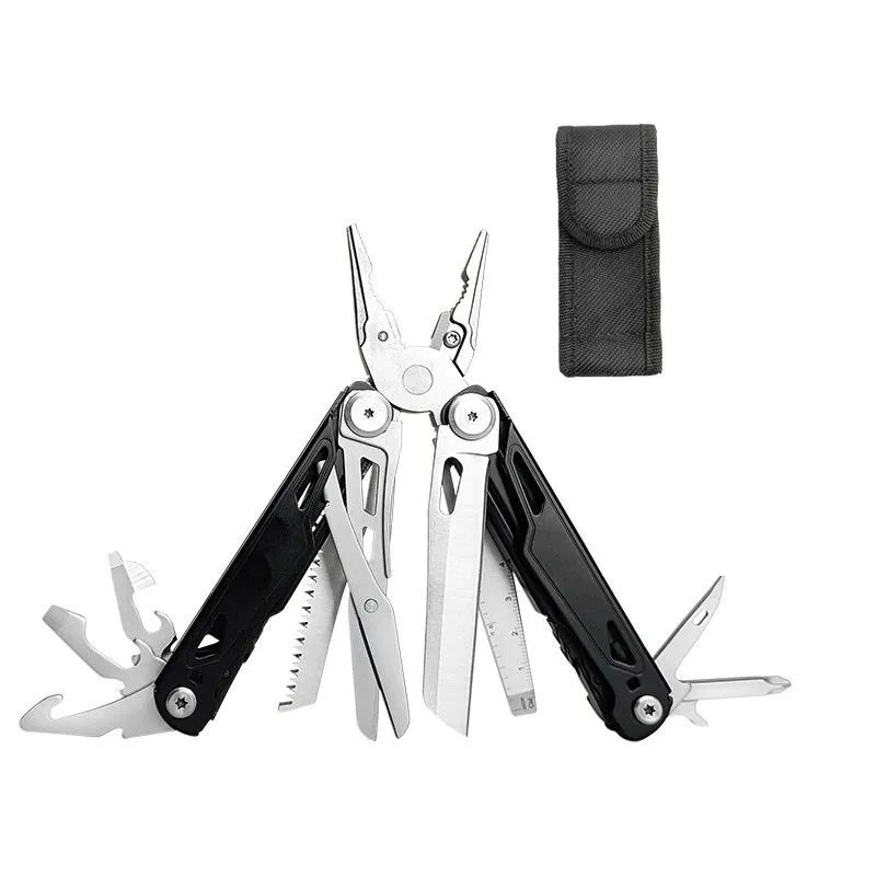 28-in-1 2Cr13 Stainless Steel Multitool Pliers with Nylon Sheath - Black, Silver