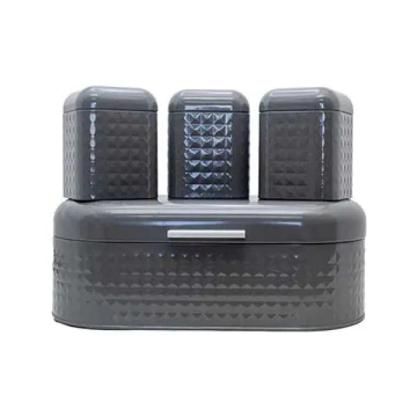 Yas - Bread Bin with 3 Piece Canister Set - Red - Grey