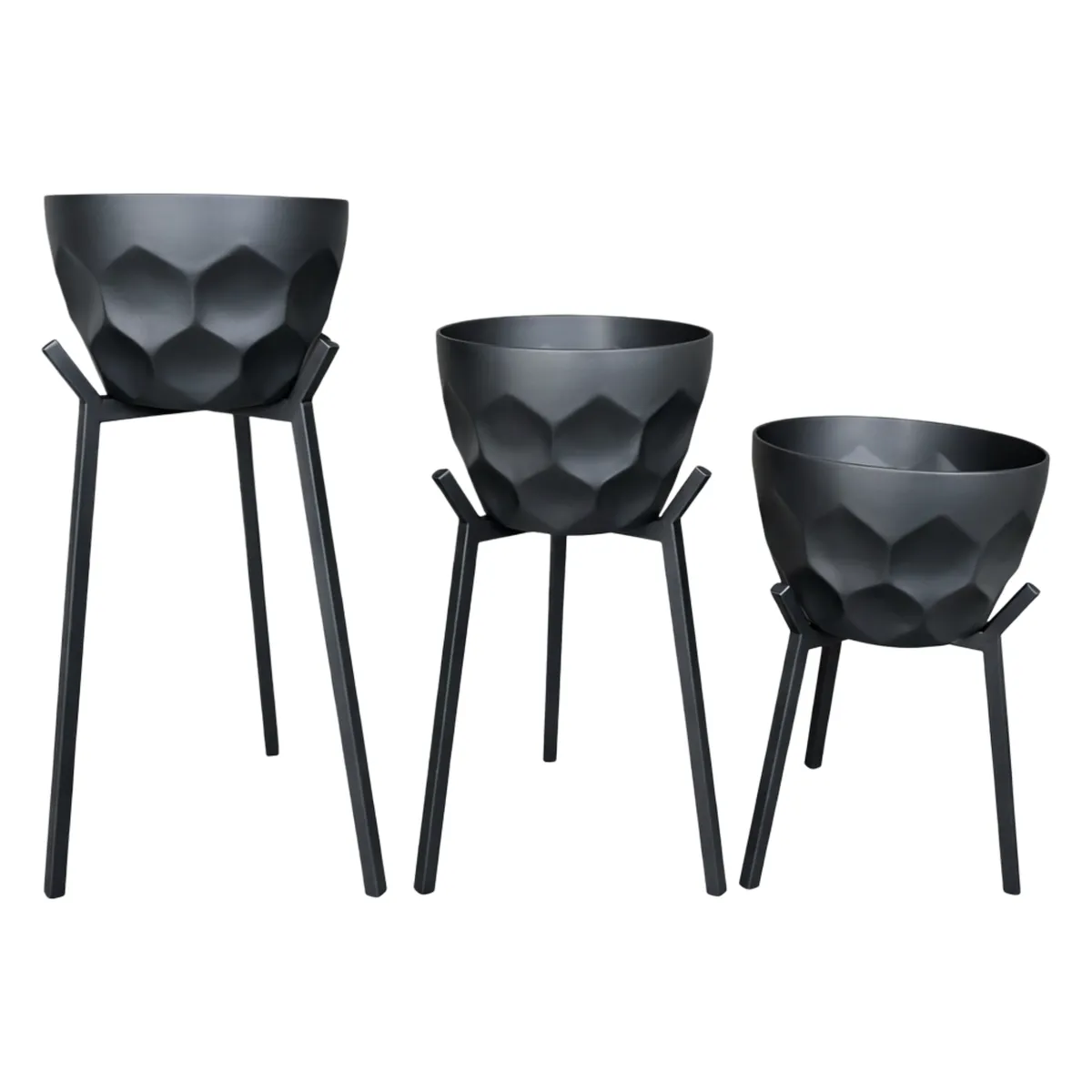 Metal Planters with Stands - Set of 3 - Black