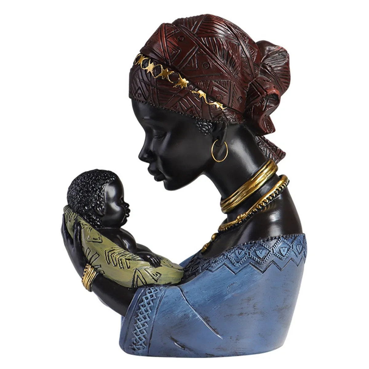 Woman and Son Statue for Living Room Tabletop Decoration Red