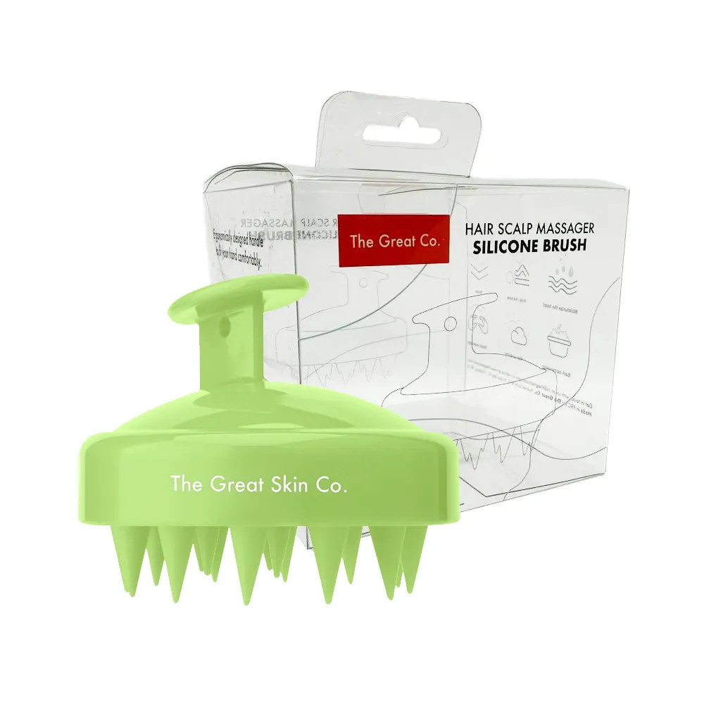 The Great Skin Co Exfoliating Silicone Scalp & Hair Massage Brush - Black - Mint Green