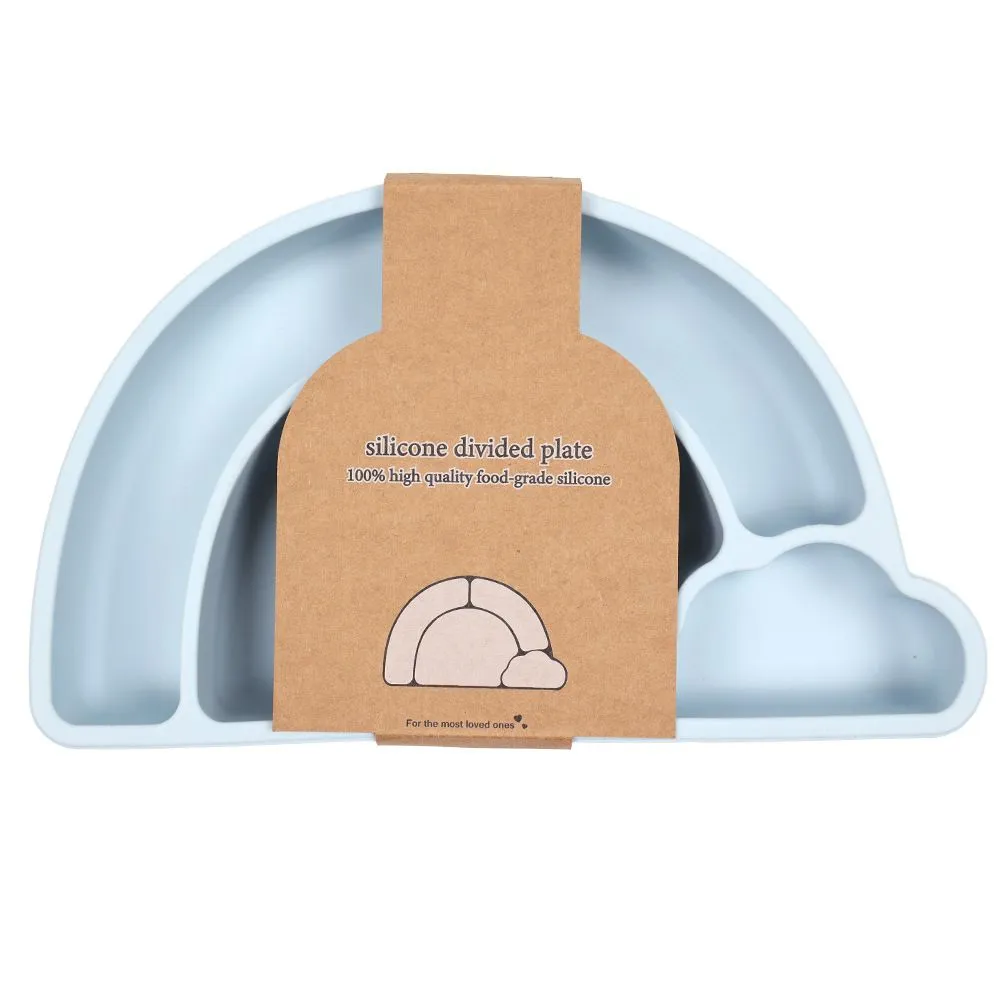 Toddler Silicone Feeding Plate With Four Reinforced Suction Compartments - Blue