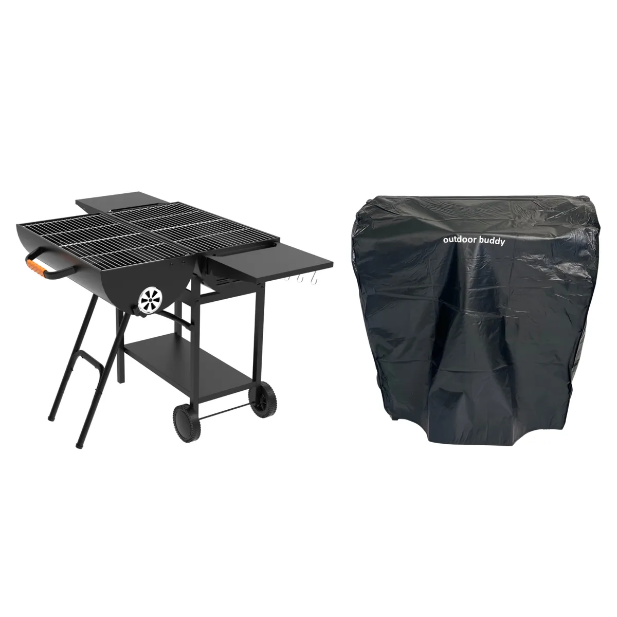 Outdoor Buddy - Dual-Flame Barrel Braai & PU Cover - Black