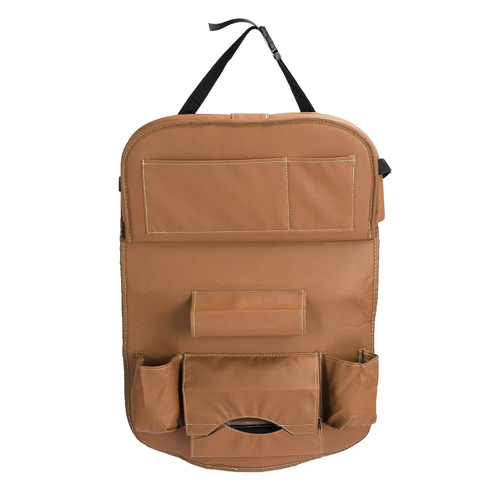 Car Seat Organizer for Multi-Function Storage with Back Net Pocket (Brown)