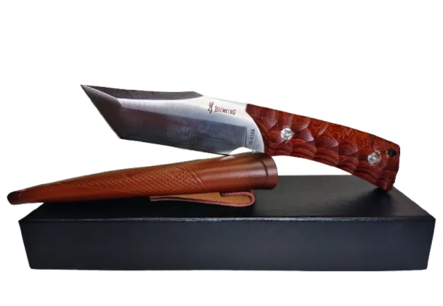 Browning Tanto Blade Hunting Knife with Red wood Ambidextrous Handle