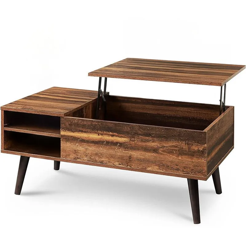 Modern Minimalist Wood-Grain Adjustable Coffee Table - Antique wood