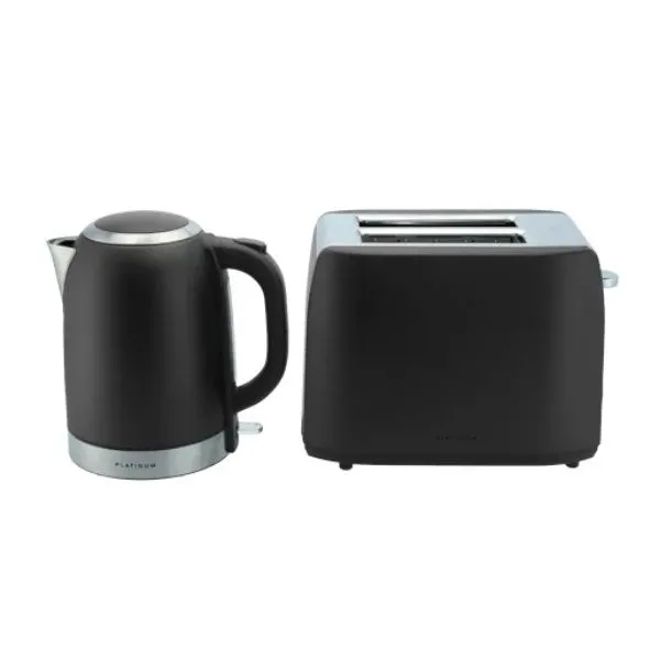 Platinum Black Kettle & Toaster Breakfast Set Combo 1.7L 2-Slice 2200W