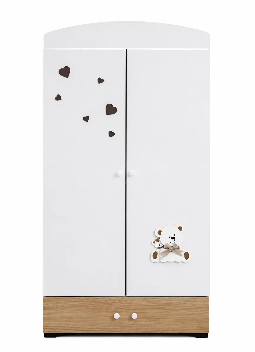 Kids Teddy Bear Wardrobe with Drawer Nursery Storage Cupboard White
