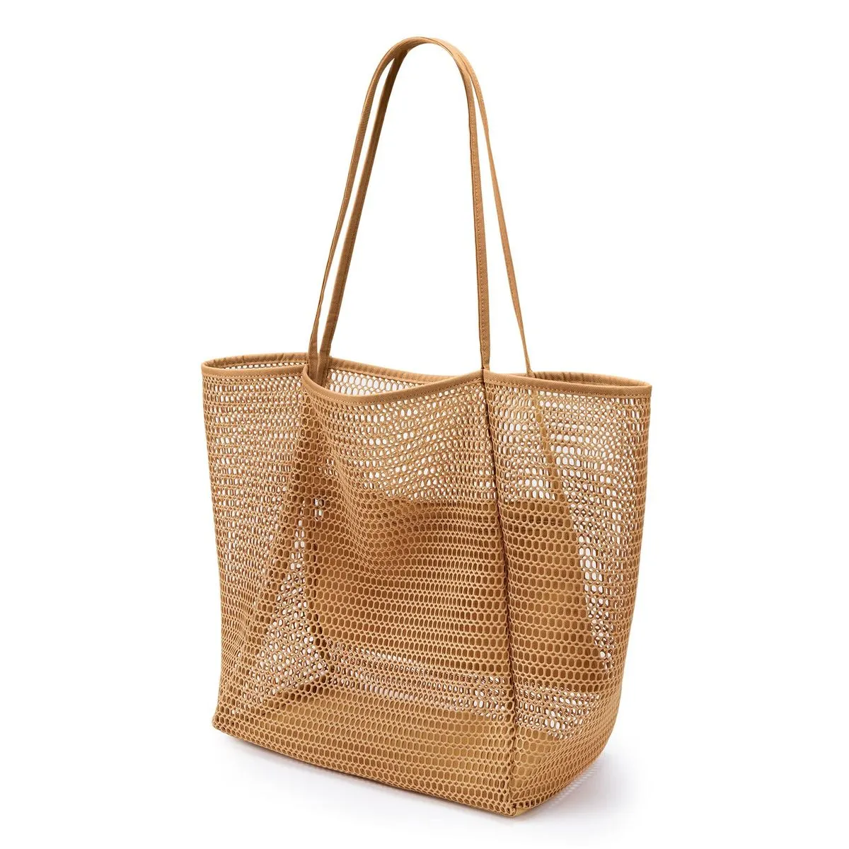 Beach Nylon Mesh Tote Bag: Foldable 23L - Beach, Picnic, Vacation - Brown