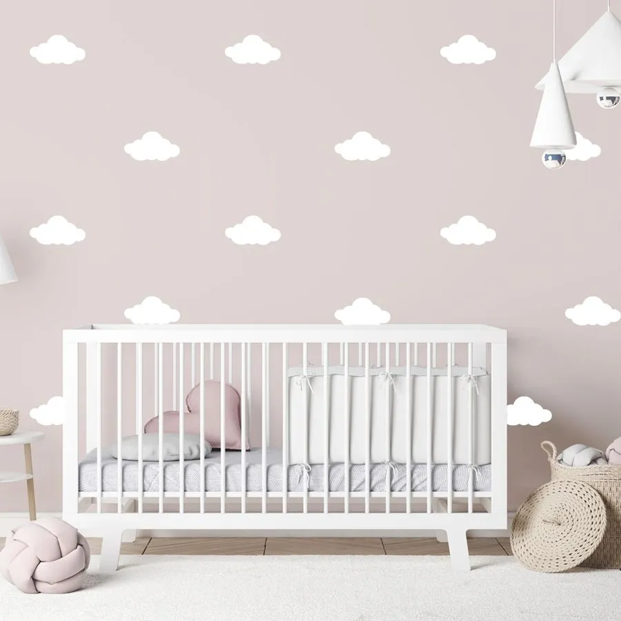 Glossy White Cloud Peel and Stick Vinyl Sticker decal Wall Art - set of 24