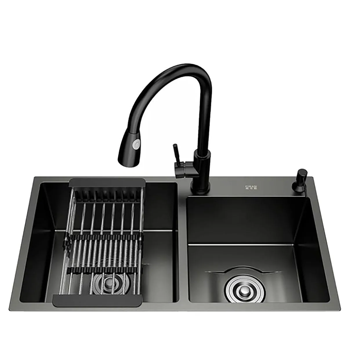 78 cm Double Bowl Kitchen Sink, Stainless Steel Undermount & Drainboard
