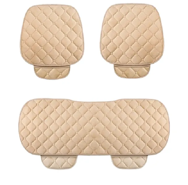 3 Pieces Soft Velvet Car Seat Cushion Cover - Beigh