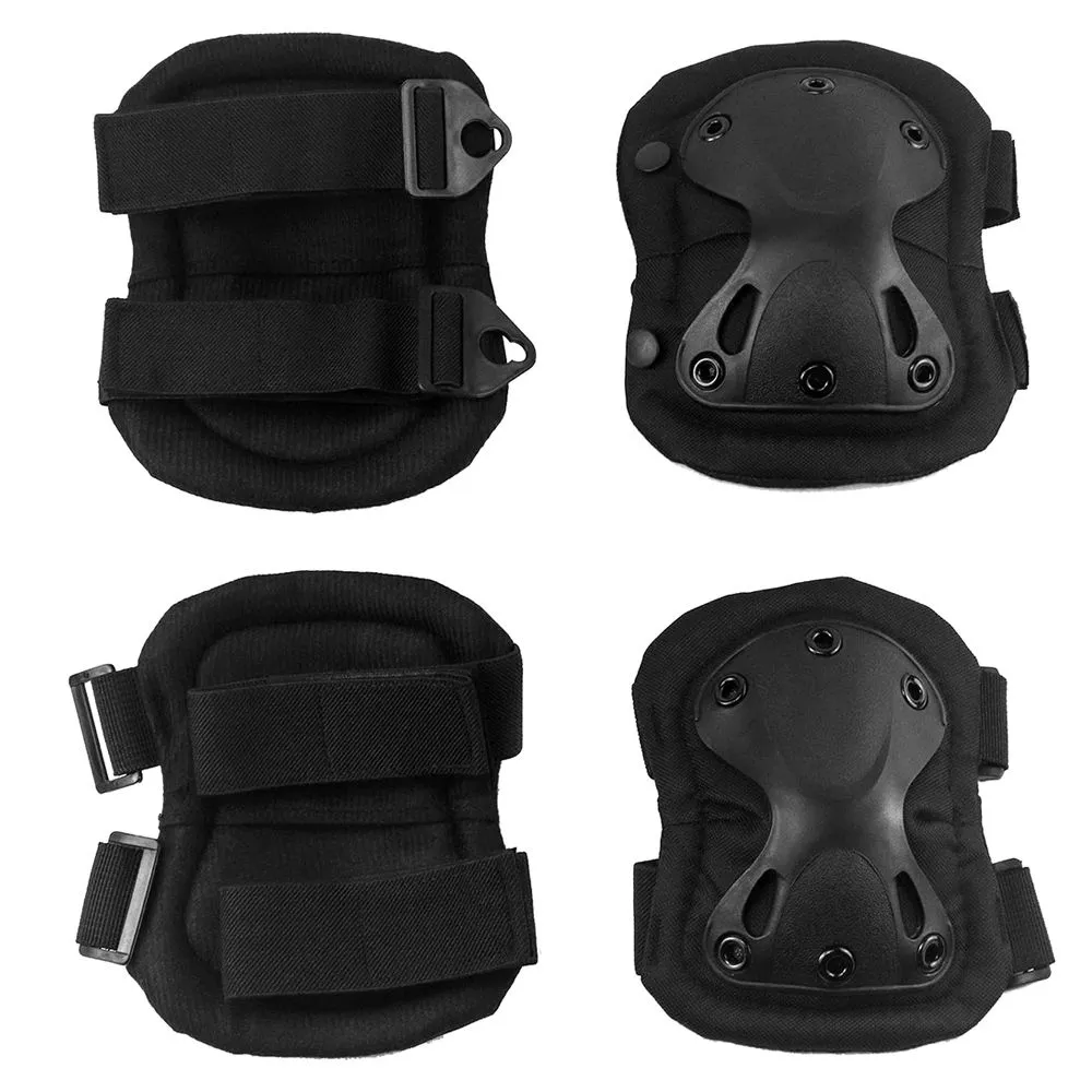 4-in-1 Tactical Knee & Elbow Pads Set for Airsoft Training Hunting - Black