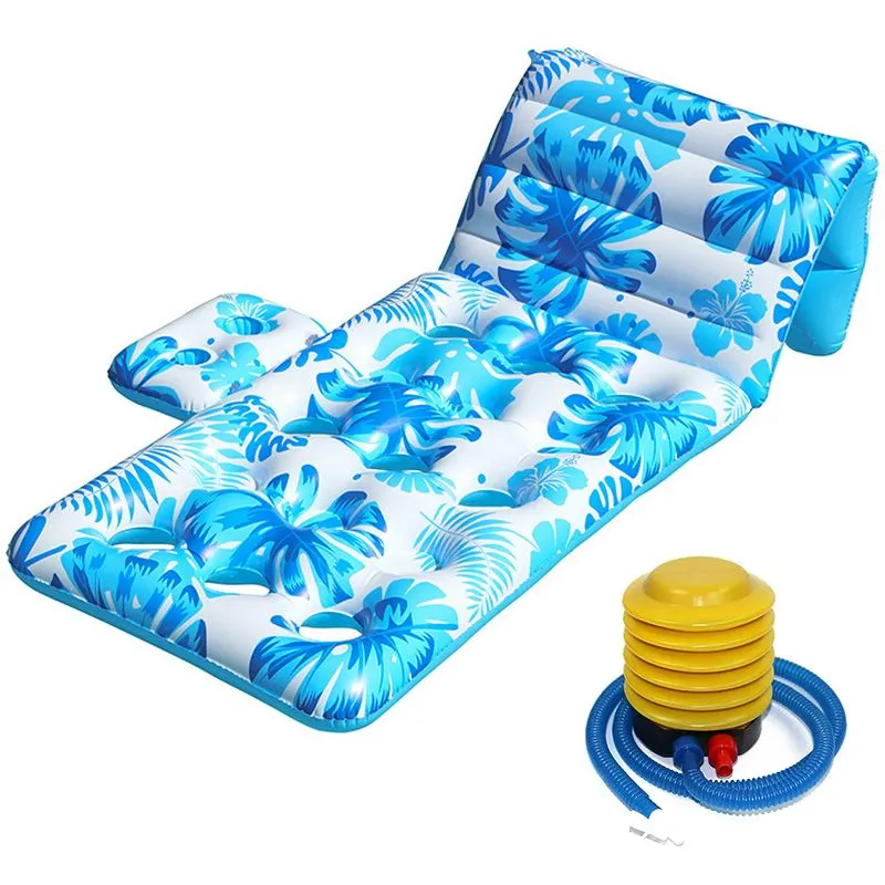 Backrest Pool Floats with Air Pump Beach Lounger Floats Water Floaty Lake - Blue