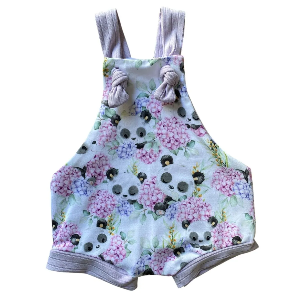 Baby Girl Watercolour Panda Knotted Dungaree Romper - 0-3 months