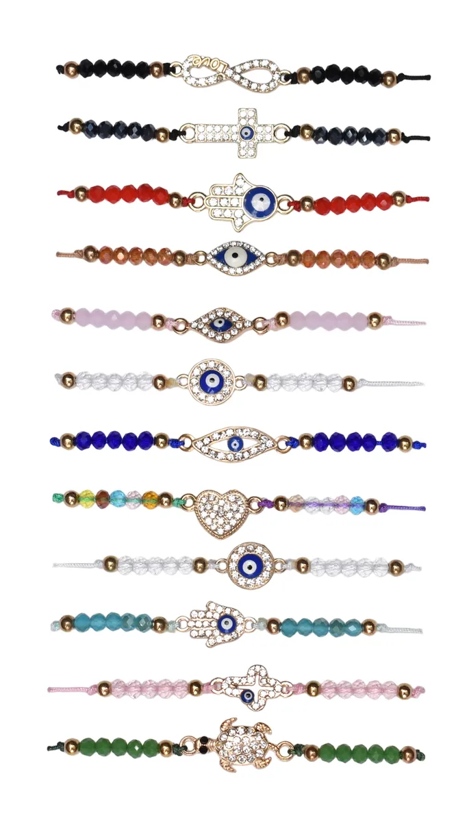 Evil Eye Bracelet, Charm Bracelet - Set of 12 - Style 1