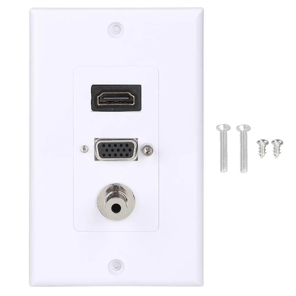 White HDMI VGA 3.5 Audio Wall Plate Panel for Home Theater Office
