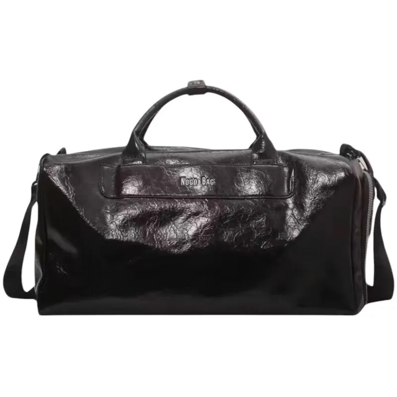 Large Capacity Travel Duffel Bag - Water-Resistant PU Leather Gym - Black