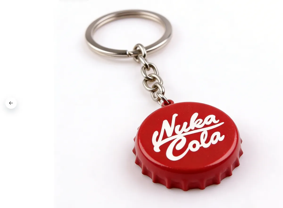 Red Nuka Cola Bottle Cap Keychain - Retro Gaming Collectible