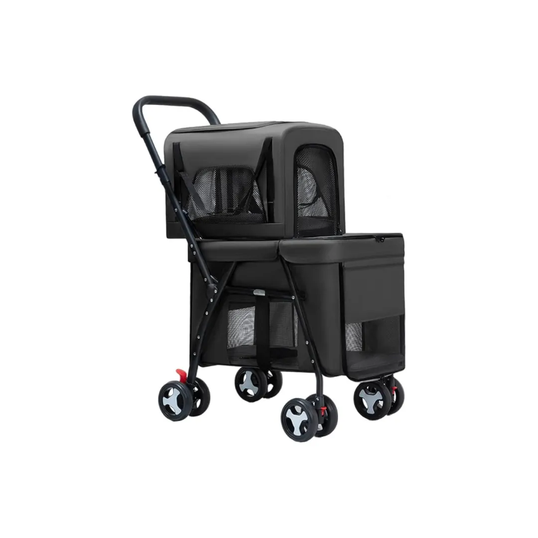 Premium Paws - Double Decker Pet Stroller - Cat & Dog Pram - Black