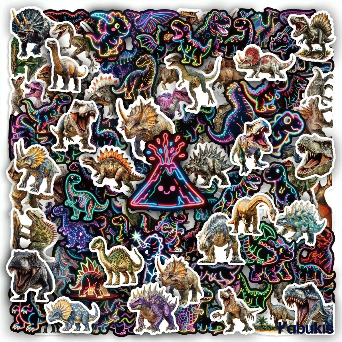 Kabukis 106 Pcs Neon Dinosaur Stickers Combo Pack - Epic Dual-Style Set