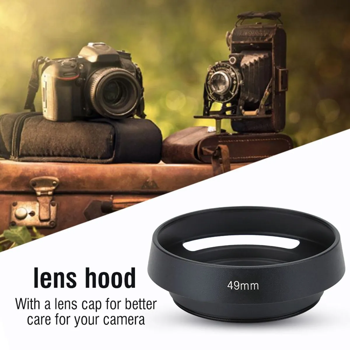 49mm Vented Metal Lens Hood with Cap