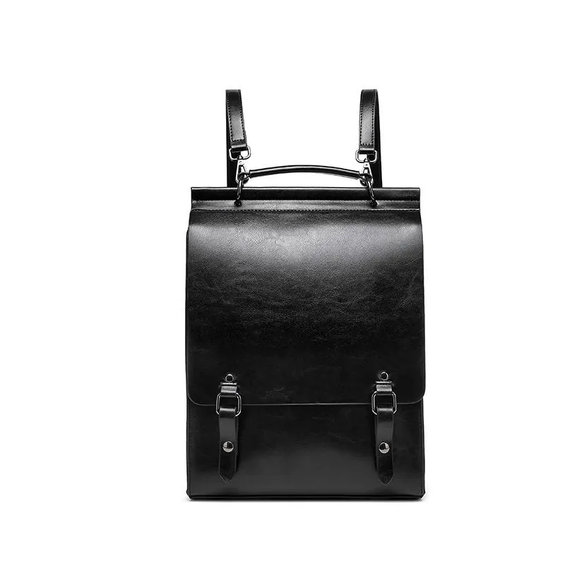 Leather Backpack, Ladies Small Backpack Purse, Sleek Handbag Travel Daypack - Black